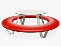 Banquette ronde BUDDY avec table, pieds et table RAL9002 blanc gris - Coloris Polyéthylène Rouge signalisation