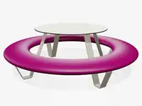 Banquette ronde BUDDY avec table, pieds et table RAL9002 blanc gris - Coloris Polyéthylène Pourpre signalisation