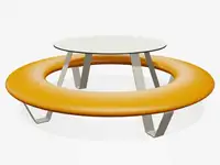 Banquette ronde BUDDY avec table, pieds et table RAL9002 blanc gris - Coloris Polyéthylène Jaune sécurité