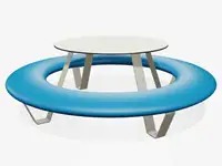 Banquette ronde BUDDY avec table, pieds et table RAL9002 blanc gris - Coloris Polyéthylène Bleu clair