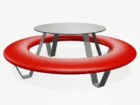 Banquette ronde BUDDY avec table, pieds et table RAL7045 Télégris 1 - Coloris Polyéthylène Rouge signalisation