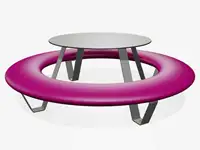 Banquette ronde BUDDY avec table, pieds et table RAL7045 Télégris 1 - Coloris Polyéthylène Pourpre signalisation