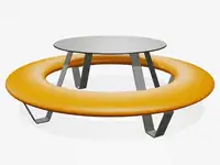 Banquette ronde BUDDY avec table, pieds et table RAL7045 Télégris 1 - Coloris Polyéthylène Jaune sécurité