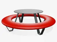 Banquette ronde BUDDY avec table, pieds et table RAL7024 Gris graphite - Coloris Polyéthylène Rouge signalisation