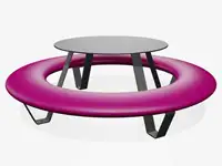 Banquette ronde BUDDY avec table, pieds et table RAL7024 Gris graphite - Coloris Polyéthylène Pourpre signalisation
