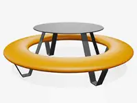Banquette ronde BUDDY avec table, pieds et table RAL7024 Gris graphite - Coloris Polyéthylène Jaune sécurité