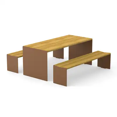 BANQUETTE HEY - acier Corten et bois tropical