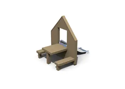Façade de cabane OLIVIA avec table/assise et toboggan