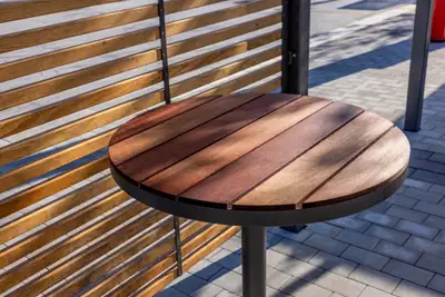 NOLA : TABLE HAUTE RONDE PARCO ø66cm - bois de Jatoba - à spitter, ref Ö19-28/66NCJ