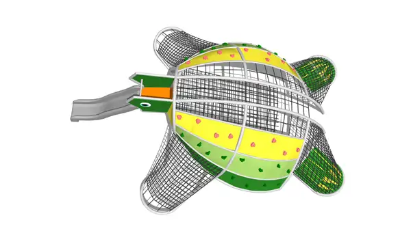 Structure de jeux TORTUE en aluminium peint comprenant filets et prises d