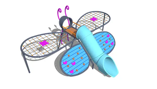 Structure de jeux PAPILLON en aluminium peint comprenant filets et murs d