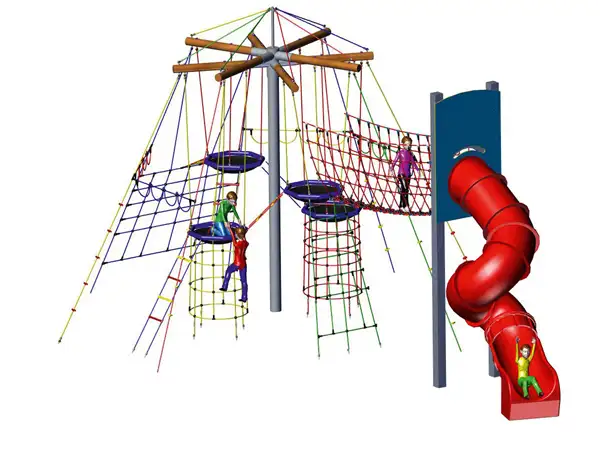 L’ARBRE AUX NIDS PERCHES avec TOBOGGAN SPIRALE - bras en bois HUCK OCCITANIA