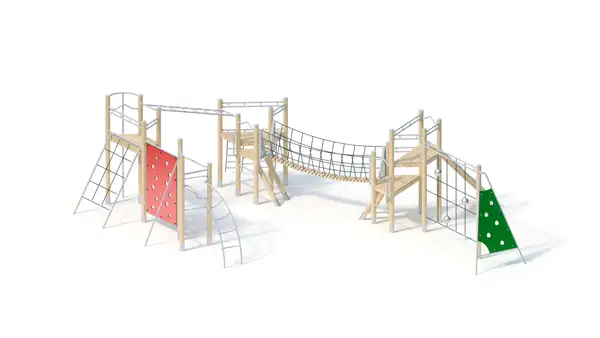 STRUCTURE DE JEUX A GRIMPER – montants robinier lamellé-collé KAISER & KÜHNE