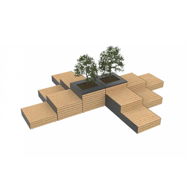 PARKLET PLAT-O-PARC 9 - module combiné jardinières et assises PLAYPARC