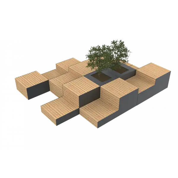 PARKLET PLAT-O-PARC 10 - module combiné jardinières et assises PLAYPARC