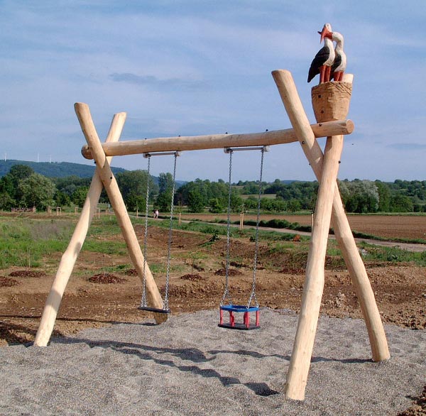 BALANÇOIRE DOUBLE CIGOGNE 2,50m - siège plat + siège bébé SPIELART