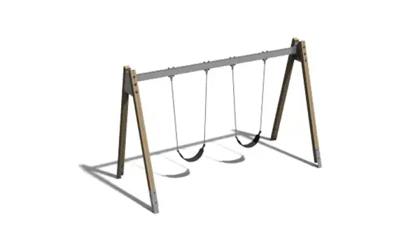 Portique balançoire double mélèze, sièges souples. Hauteur 2,10m ELVERDAL