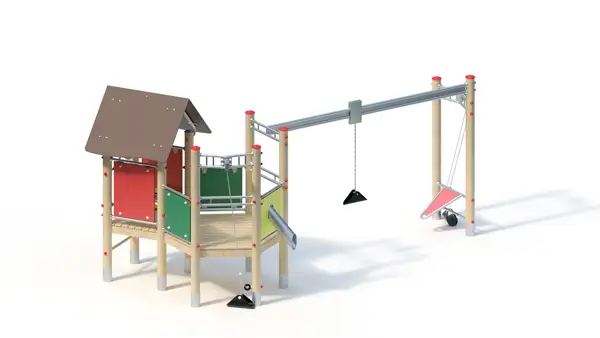 STRUCTURE DE JEU DE SABLE CHANTIER DE CONSTRUCTION – montants robinier lamellé-collé KAISER & KÜHNE