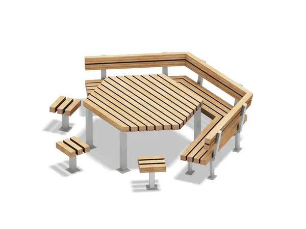 ENSEMBLE TABLE-BANC WARBURG + TABOURETS PLAYPARC